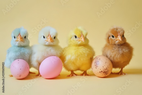 Obraz na płótnie Spring vibe with bright chicks and eggs! w salonie