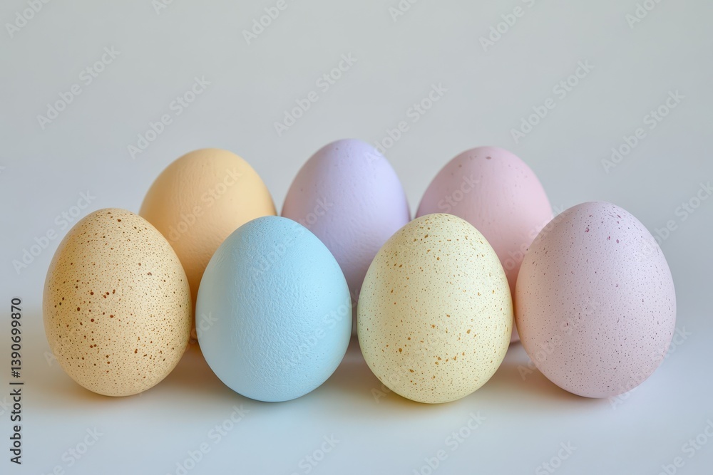 Colorful Easter eggs arranged on a light surface
