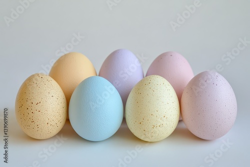 Obraz na płótnie Colorful Easter eggs arranged on a light surface w salonie