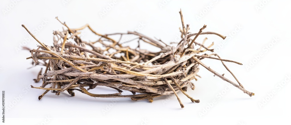 Nest made of twigs on white background