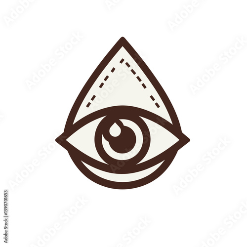 Eye hydration icon illustration, minimalistic design, brown and cream colors, vision care concept
