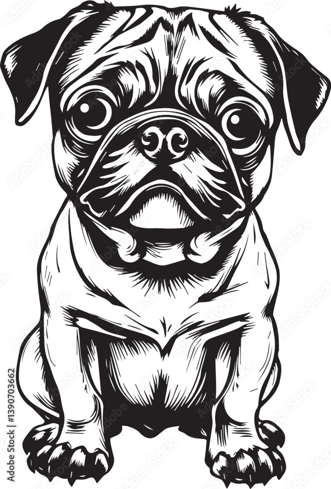 Pug dog. Hand drawn vector illustration Pug dog. Hand drawn vector illustration