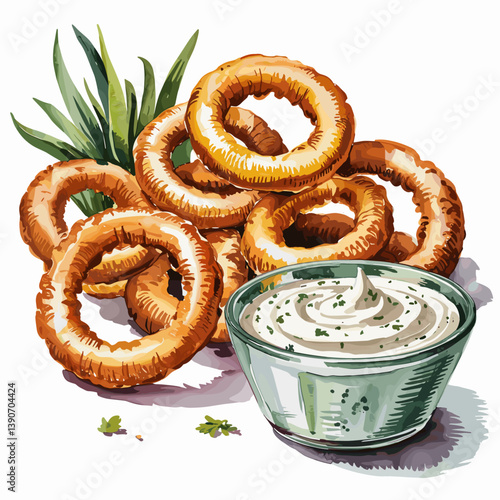 Crispy Onion Rings with Ranch Dipping Sauce Art