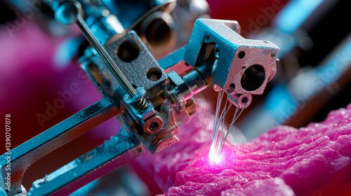 Extreme close-up of a single nanobot repairing a micro-crack in tooth enamel, intricate machinery