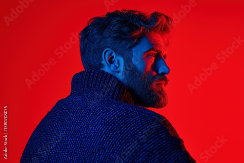 Man in Blue and Red Lighting