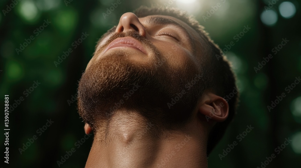 Man's peaceful expression outdoors Man's peaceful expression outdoors