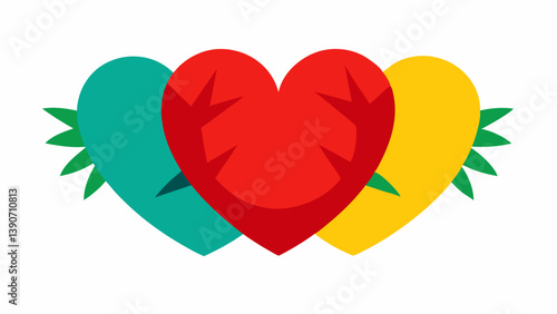 Dueling Hearts A heart representing the national identity with thorns clashing against a heart symbolizing immigrant identity filled with colors and patterns representing the