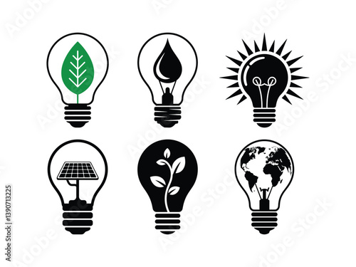 Eco-Friendly Energy Lightbulb Silhouettes Sustainable Solutions