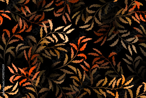 Eucalyptus branches tree leaves rich vector seamless pattern. Summer fashion dress textile print. Natural decorative ornament. Beautiful plant design. Leaves on branches swatch.