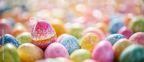Obraz na płótnie Colorful Easter eggs rest on soft surface outdoors w salonie