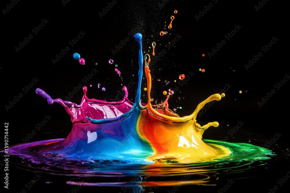 A drop of paint falling into water, creating colorful swirls