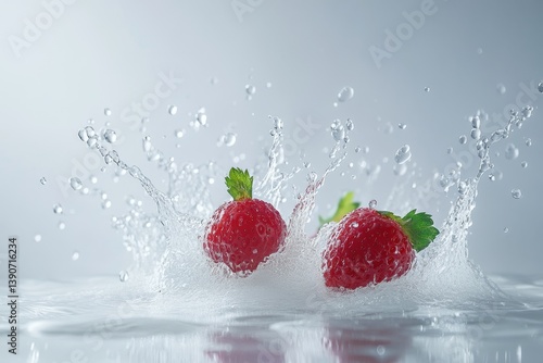 Obraz na płótnie Fresh fruits and berries with water splashes on white background w salonie