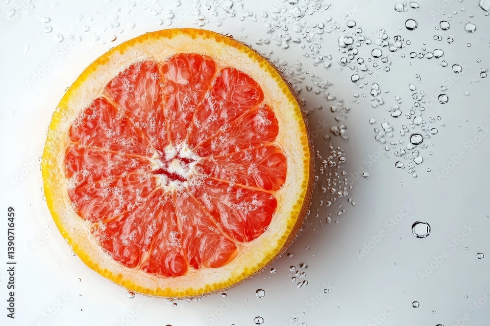 Grapefruit in water on white background