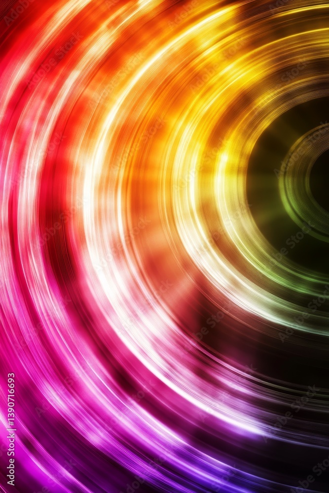 Abstract colorful sound waves spread out from speakers, visualizing music