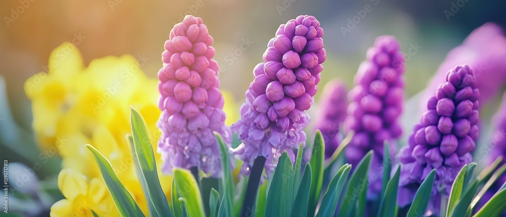 Vibrant spring flowers bloom in a garden