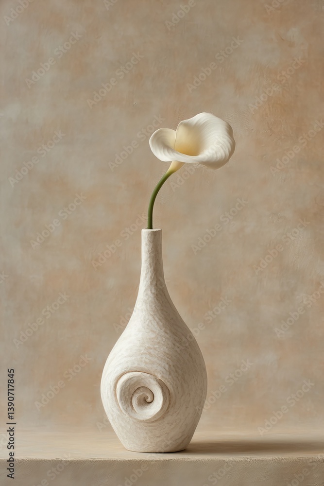 spiral white vase on beige background