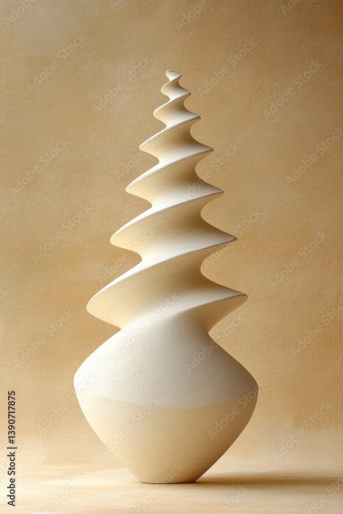 spiral white vase on beige background