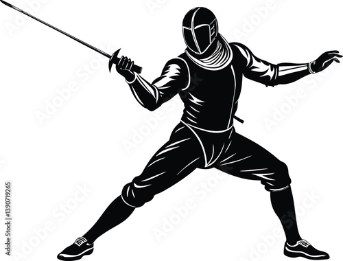 Fencer in a duel stance  silhouette 
