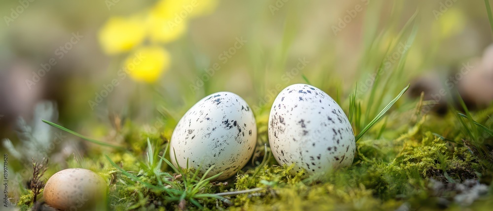 Nesting eggs on a mossy forest floor
