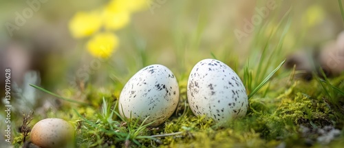 Obraz na płótnie Nesting eggs on a mossy forest floor w salonie