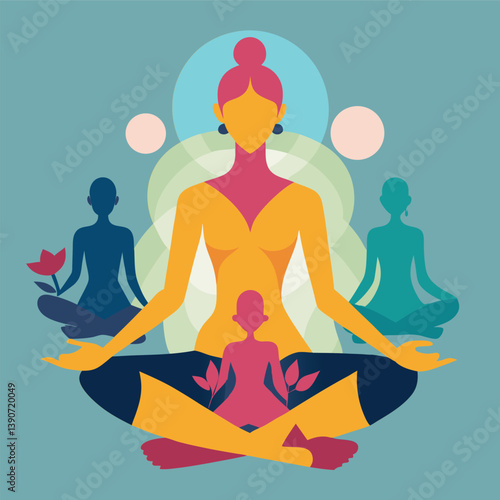intentional yoga day  woman in lotus yoga pose illustration for health and relaxation
