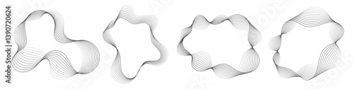 Obraz na płótnie Abstract wavy frames set, black flowing borders isolated on white. Vector illustration. w salonie