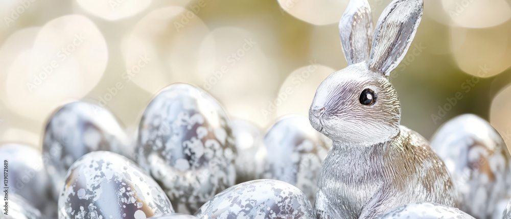 Spring silver bunny with eggs
