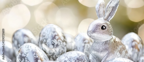 Obraz na płótnie Spring silver bunny with eggs w salonie
