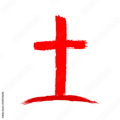 Red Christian cross painted with brush stroke