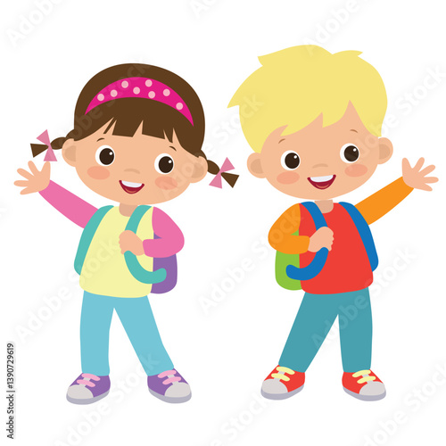 School kids vector cartoon illustration