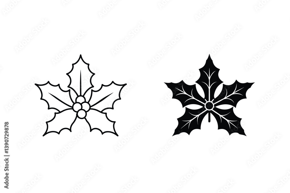 Holly Berry Icon Vector Illustration In Outline And Solid Style Isolated Holly Berry Icon Vector Illustration In Outline And Solid Style Isolated
