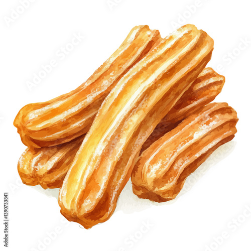 A watercolor painting of Churros, isolated on a white background. Churros vector

