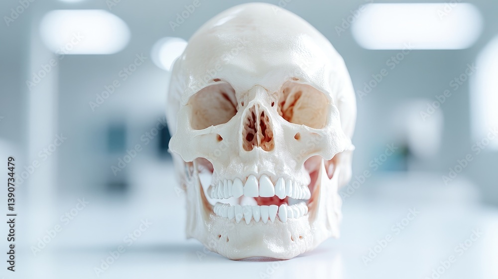 Realistic skull model on table