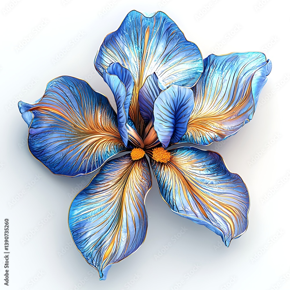 Fototapeta premium Blue and gold digital iris petals high resolution background