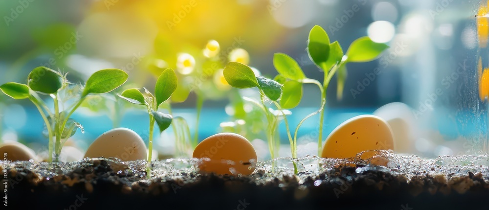 Growing plants and eggs nurtured