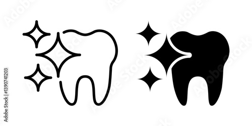 Tooth care line icon set. Dental implant, dental care, orthodontic protection, prevention check up, stomatology, toothache, braces, oral clean. Whitening procedure. Dental treatment sign.