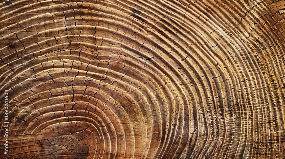 Naklejka premium Cross-Section of Tree Trunk with Visible Annual Growth Rings