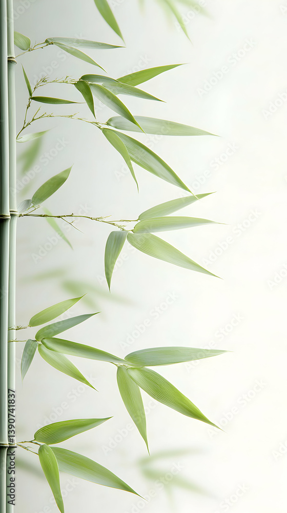 Green Bamboo Leaves on a Soft White Background Green Bamboo Leaves on a Soft White Background