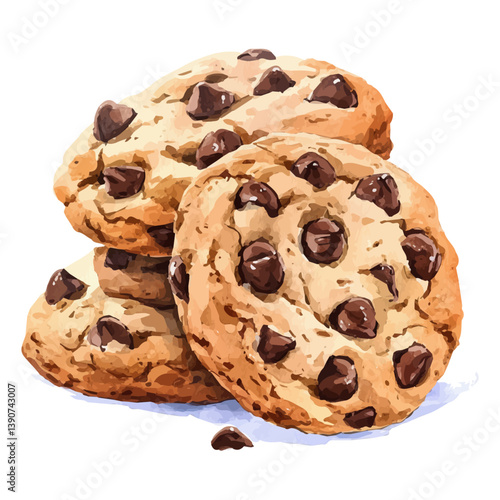 A watercolor painting of Chocolate Chip Cookies, isolated on a white background. Chocolate Chip Cookies vector

