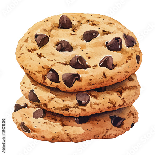 A watercolor painting of Chocolate Chip Cookies, isolated on a white background. Chocolate Chip Cookies vector

