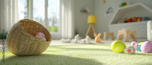 Obraz na płótnie Colorful eggs scattered in a playful room w salonie