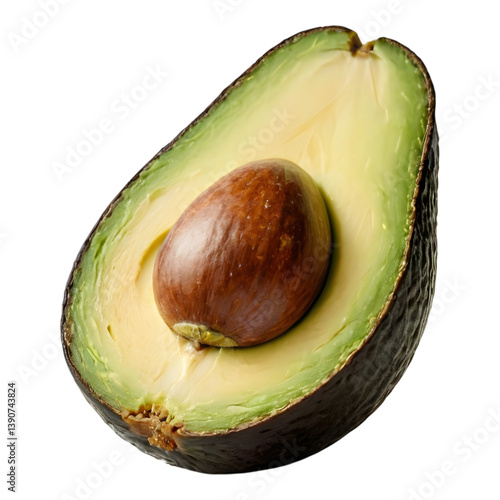Sliced avocado with seed against white background