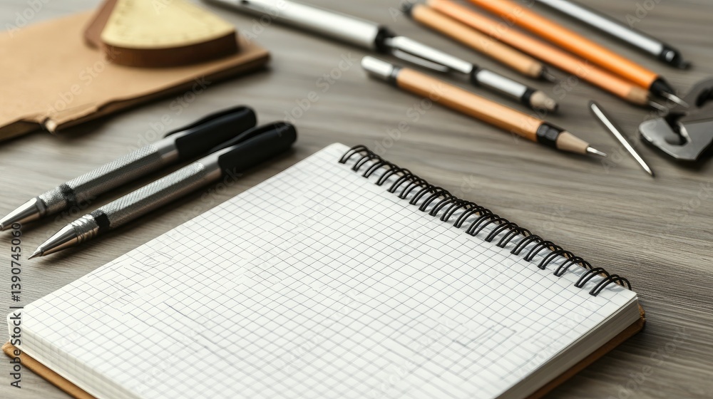 An HD shot of a spiral-bound A5 notebook with graph paper An HD shot of a spiral-bound A5 notebook with graph paper