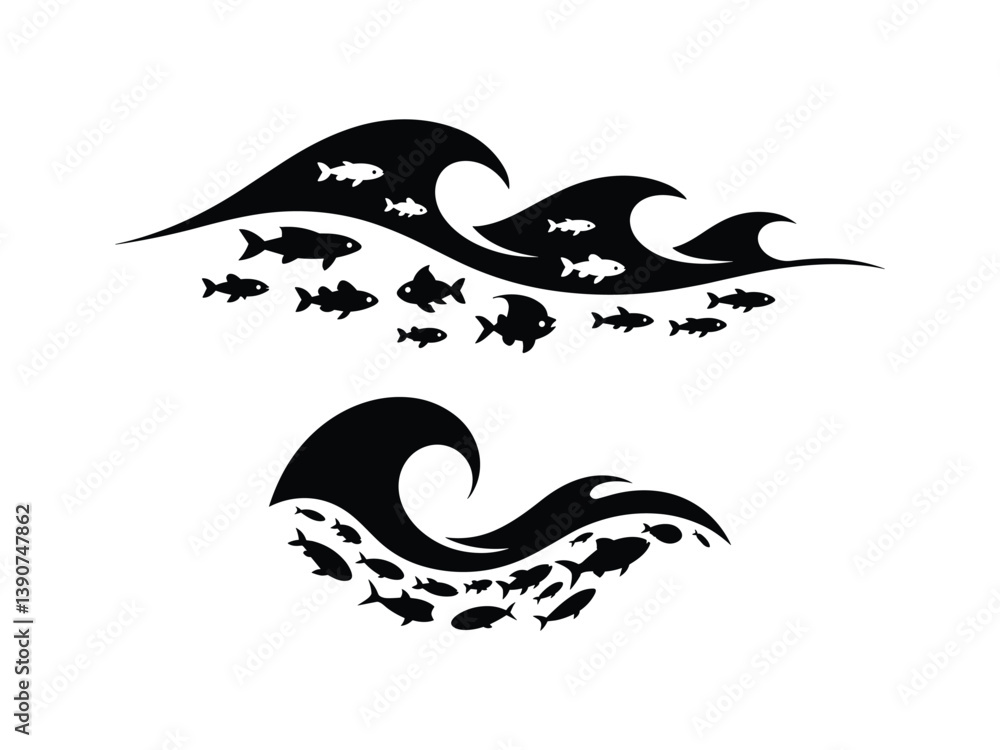Obraz premium Marine Life Silhouettes: Underwater Creatures Vector Set