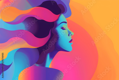 The concept of deep breathing and mindfulness. The woman is calm and relaxed, mental health, self-care or meditation. Vector illustration in a flat style. May has been declared Mental Health Awareness