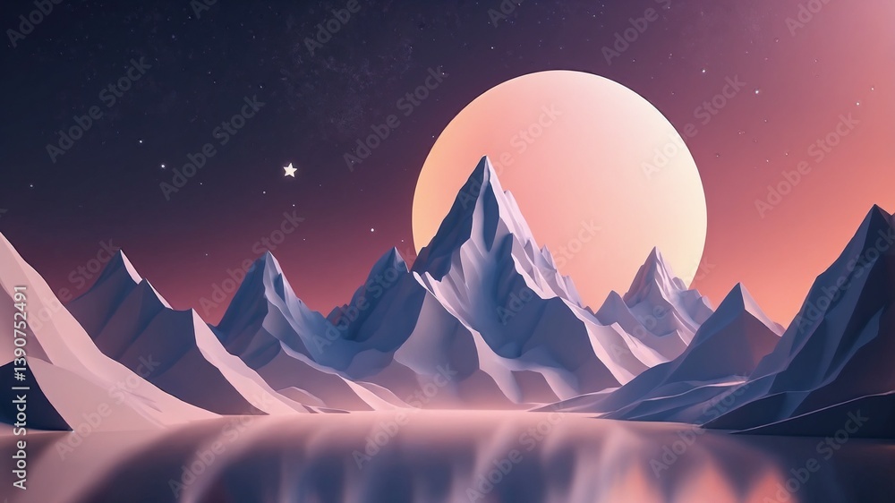 Fototapeta premium Minimal abstract mountains and stars scene.