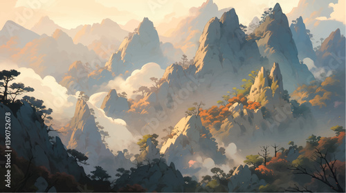 chinese landscape in style of digital painting art