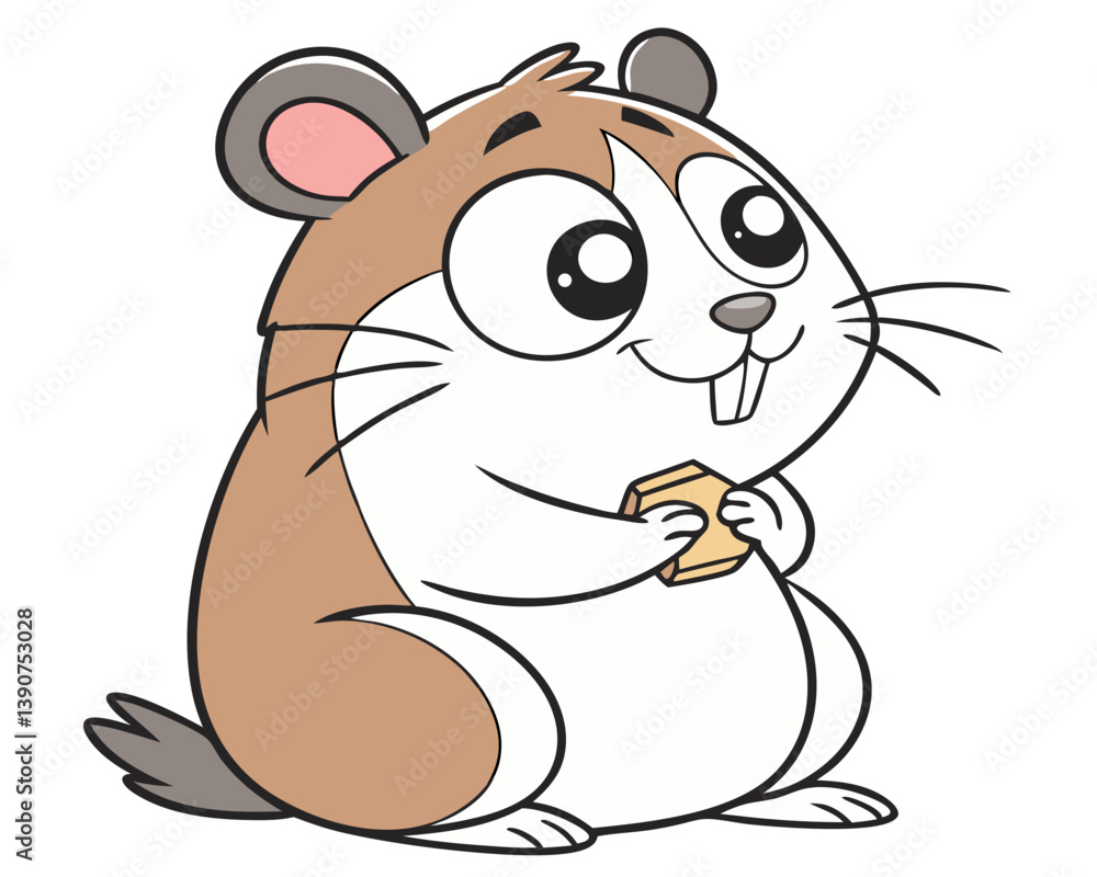 Fototapeta premium Cute cartoon hamster enjoying a snack 