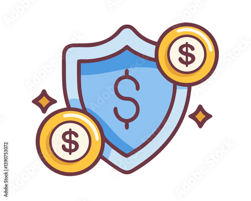 Financial Security Shield with Dollar Coins in Flat Design  