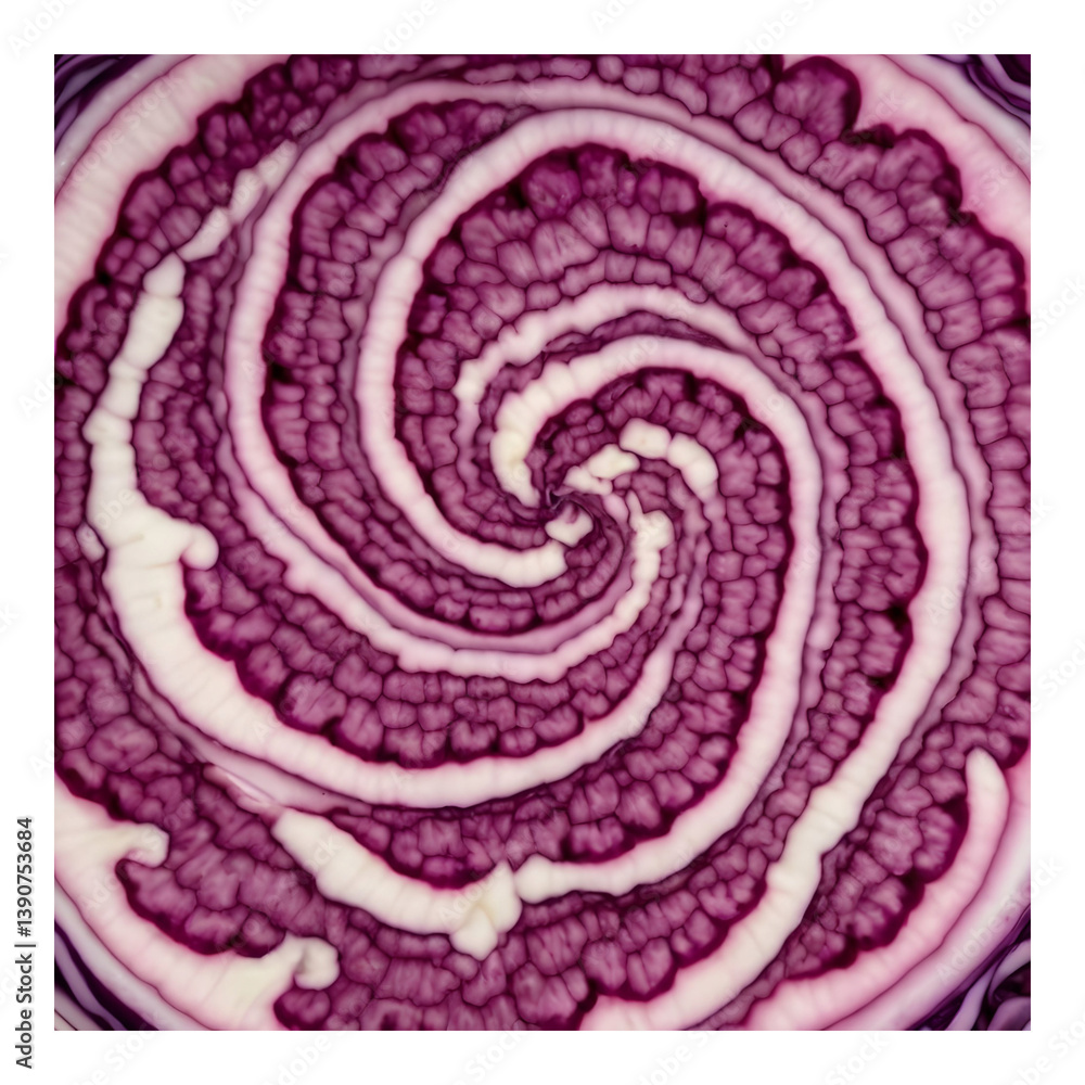 Obraz premium Swirling red cabbage pattern resembling a spiral design